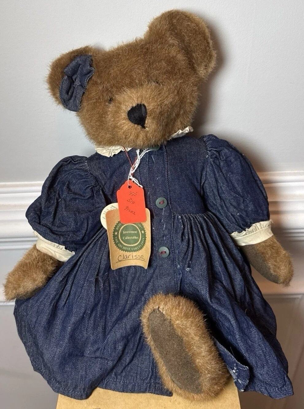 Boyds Bears Clarissa 18”Jointed Teddy Bear Denim Dress Archive Collection